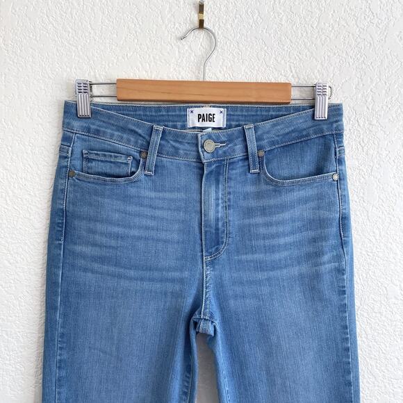 PAIGE Rory Crop Flare Jeans in Signa Light Wash Raw Hem Stretch Denim Size 27 - Picture 4 of 11